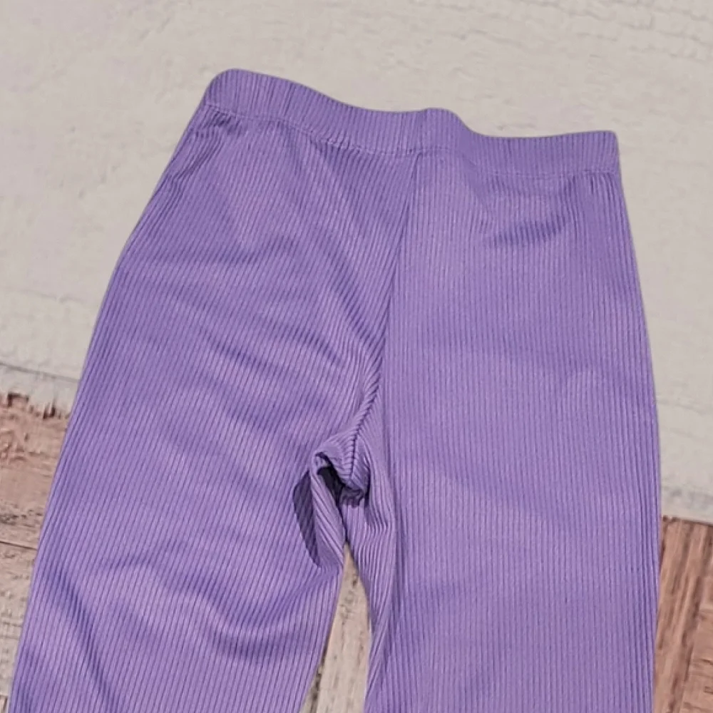Purple Flare Rib-knit Pants with Lettuce Trim - Picture 6 of 14